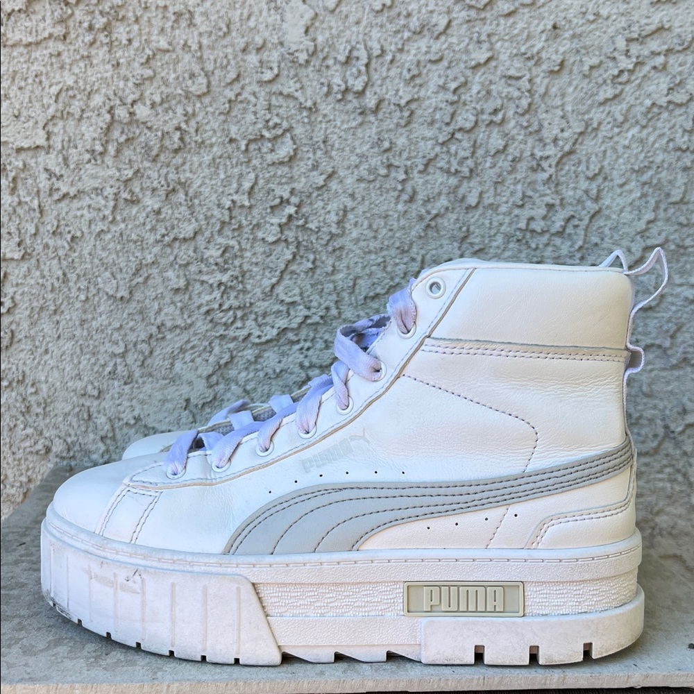 PUMA Women's White and Gray High-Top Sneakers Shoes Stacked Platform size 6.5